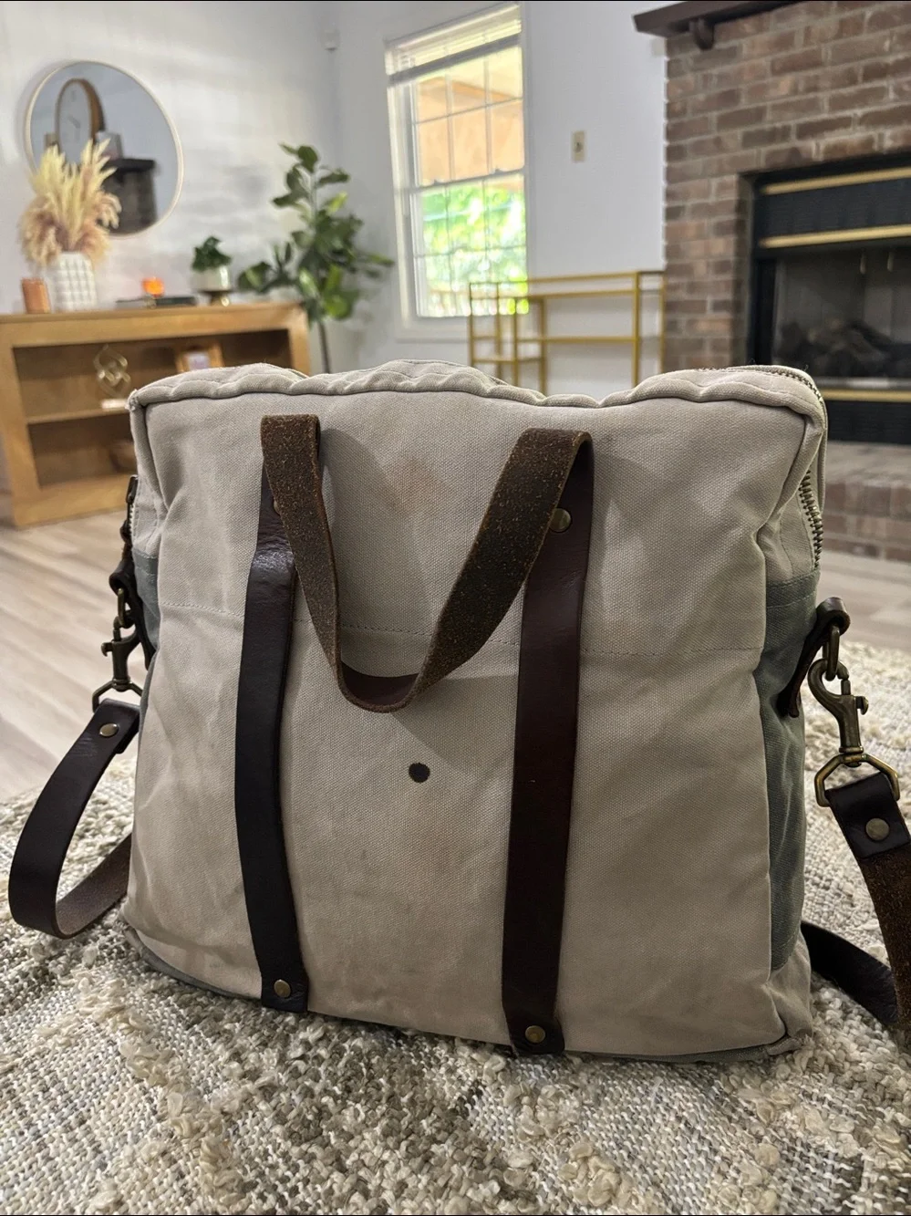 J. Stark Prospect Briefcase Canvas Messenger Waxed Rare Bag Leather Trim